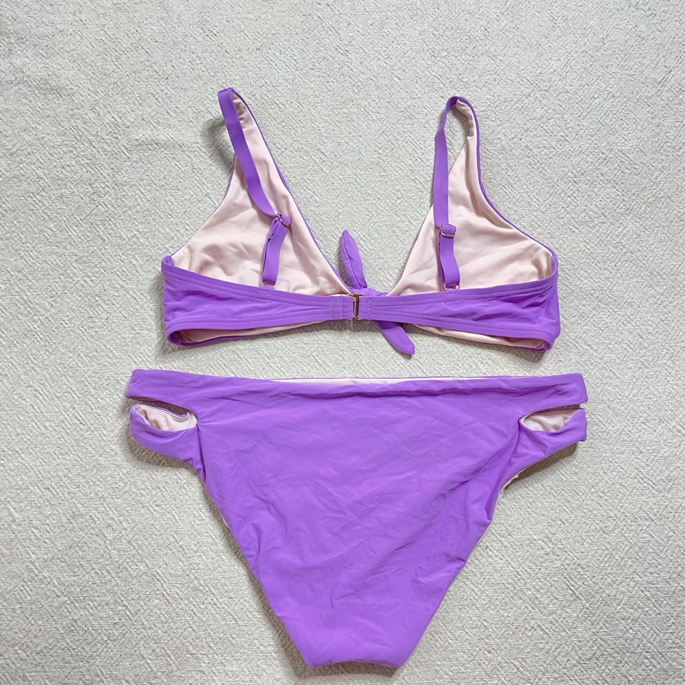 Lilac Purple Twist Knot Bikini Swim Top & Bottom L XL - Picture 4 of 6